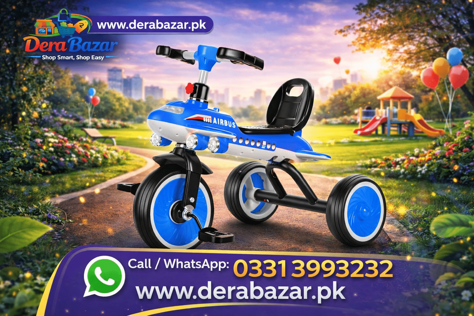 Airbus Airplane Style Kids Tricycle – Fun Ride-On with Pedals & Lights