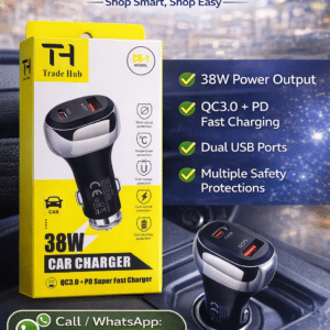Trade Hub 38W Car Charger – QC3.0 + PD Super Fast Charging (CR-1 Model)