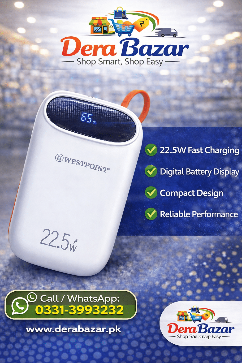 WestPoint 22.5W Fast Charging Power Bank – Digital Display & Compact Design 10,000MAH