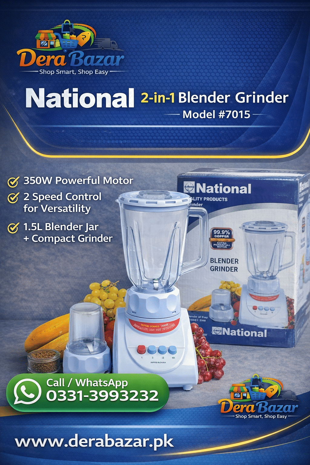 National 2-in-1 Blender Grinder – Model 7015 (350W)