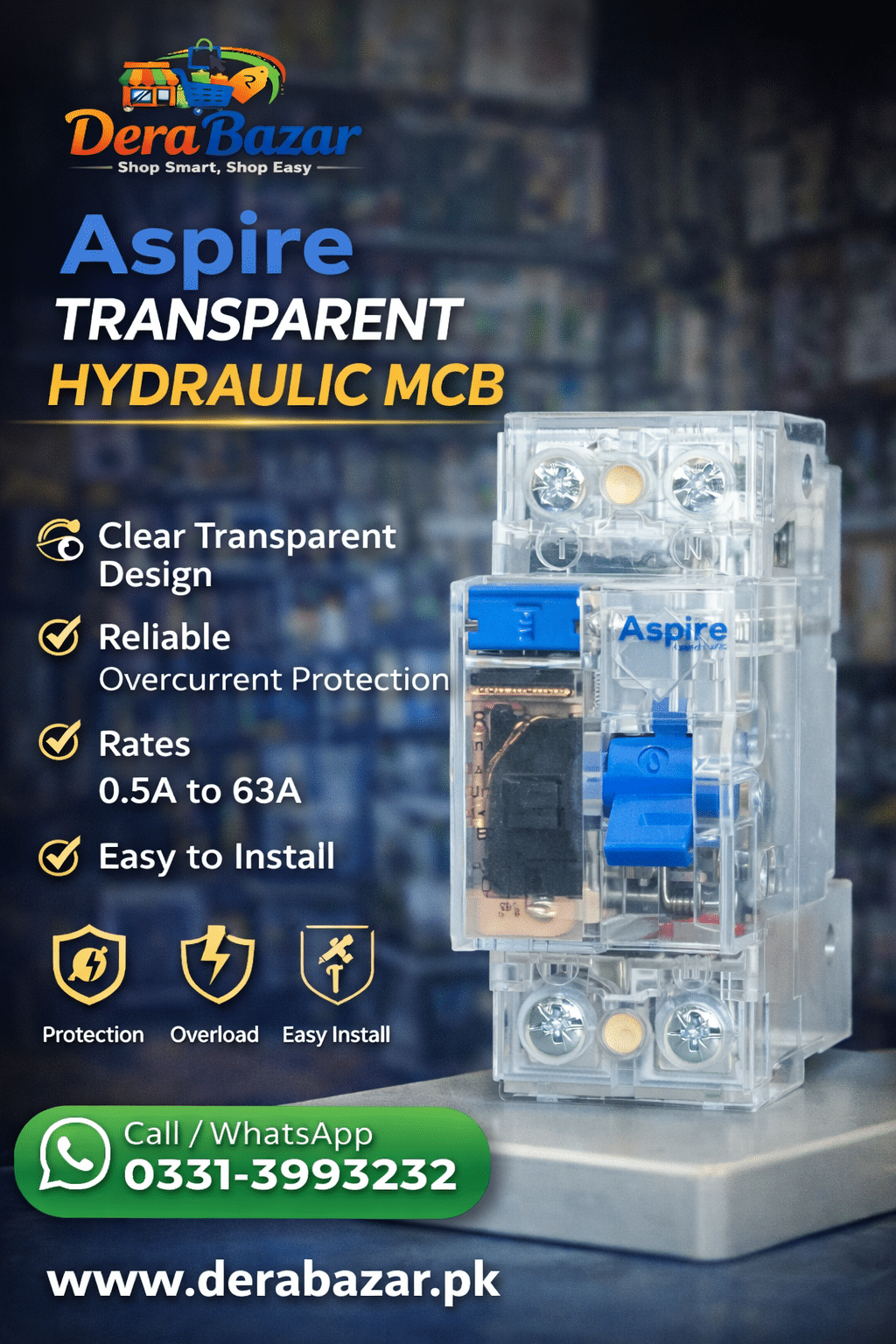 Aspire Transparent Hydraulic MCB – 0.5A to 63A