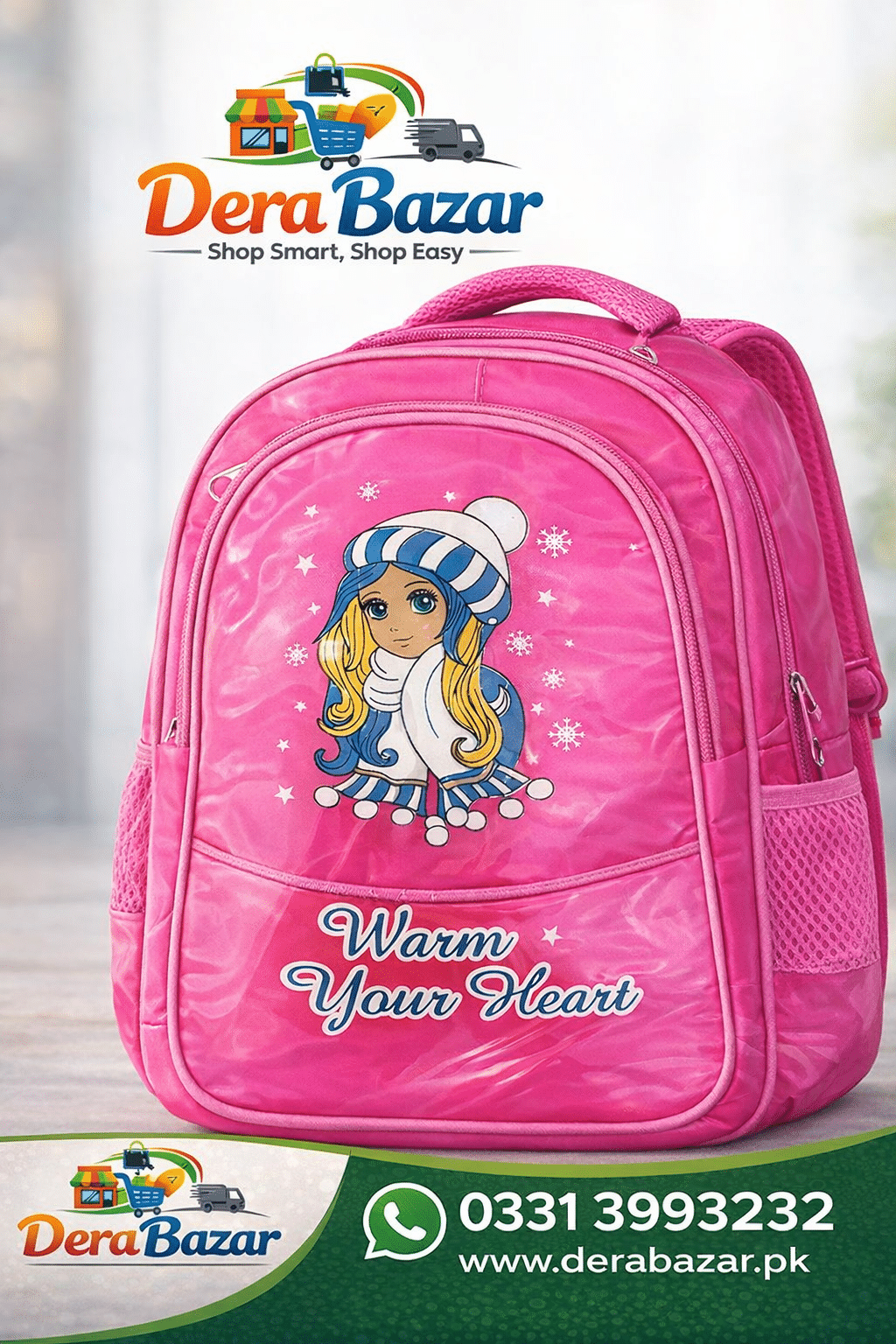 Girls Pink School Backpack – “Warm Your Heart” Stylish Kids Bag