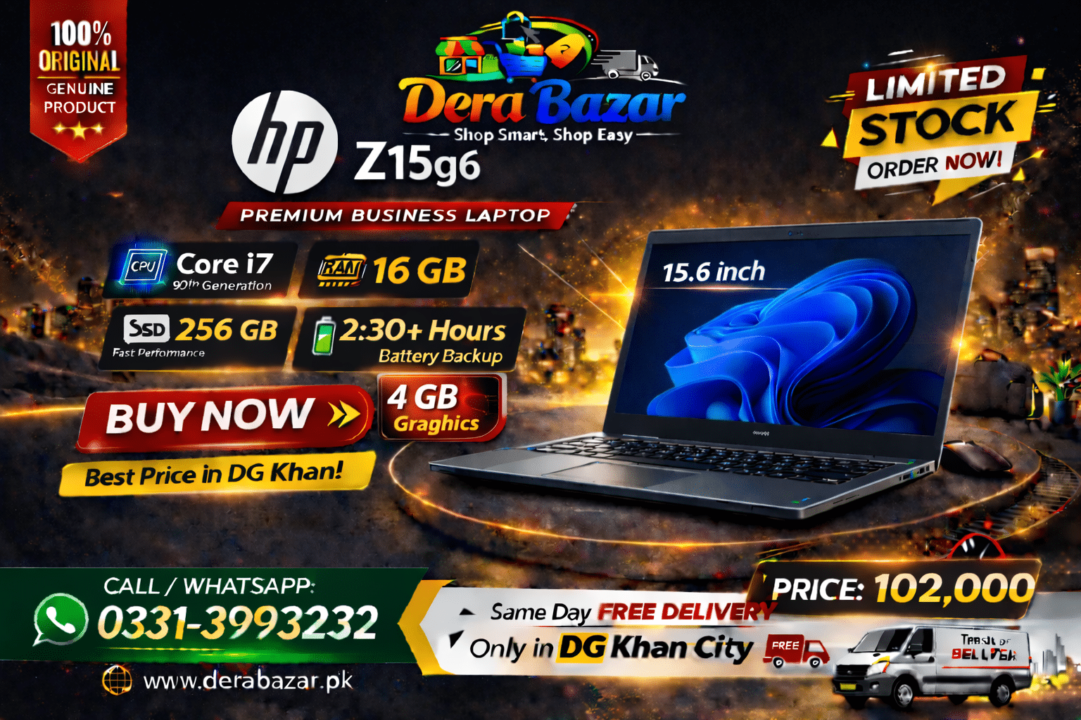 HP Z15 G6 – Core i7 9th Gen | 16GB RAM | 256GB SSD