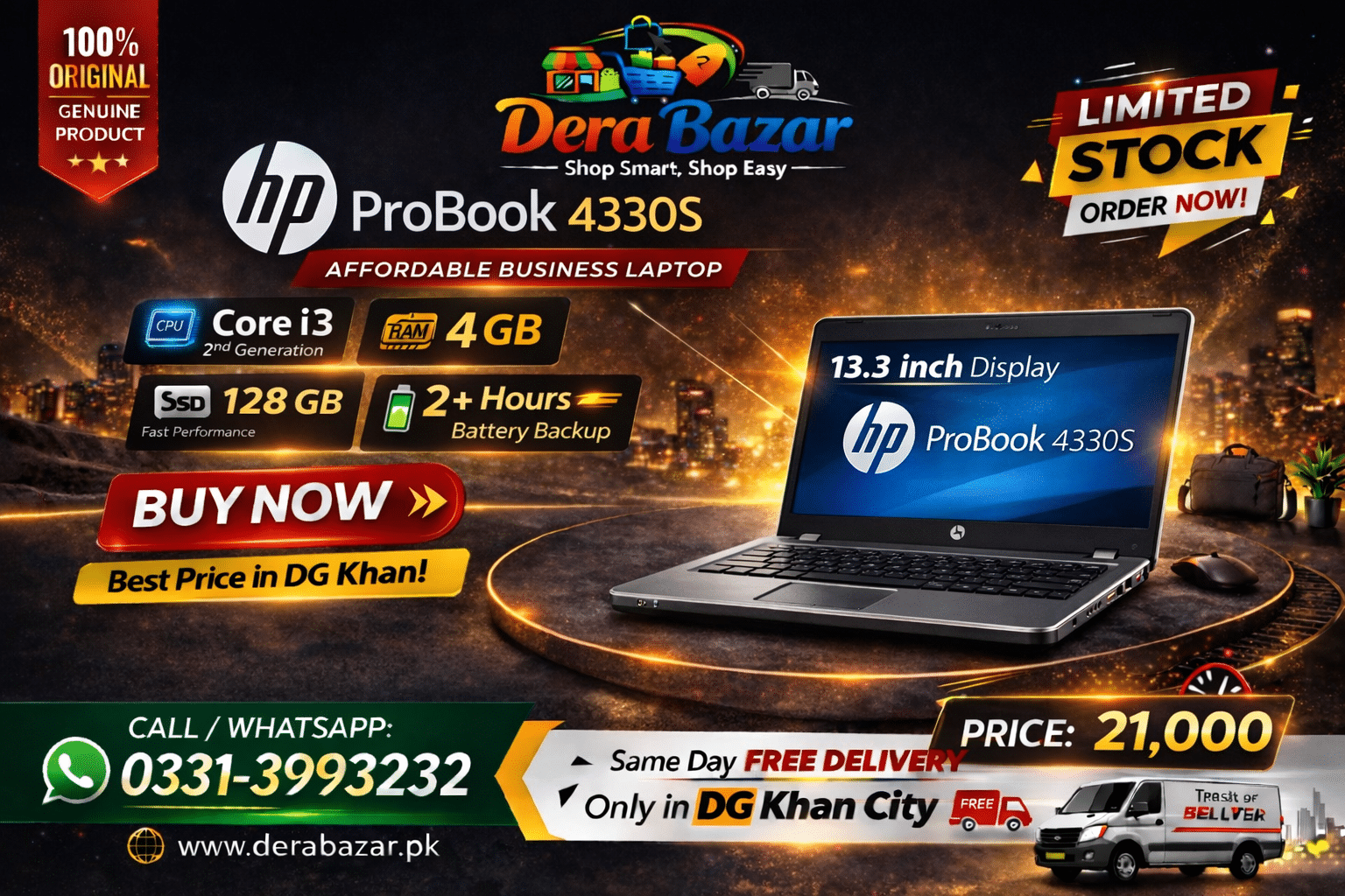 HP ProBook 4330S – Core i3 2nd Gen | 4GB RAM | 128GB SSD