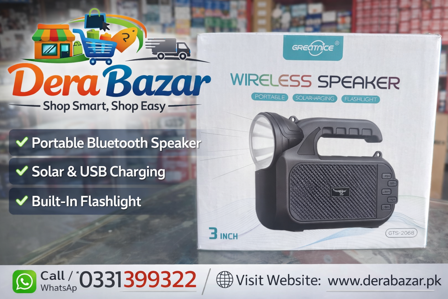 Greatnice Wireless Speaker GTS-2068 – 3 Inch Portable Bluetooth Speaker